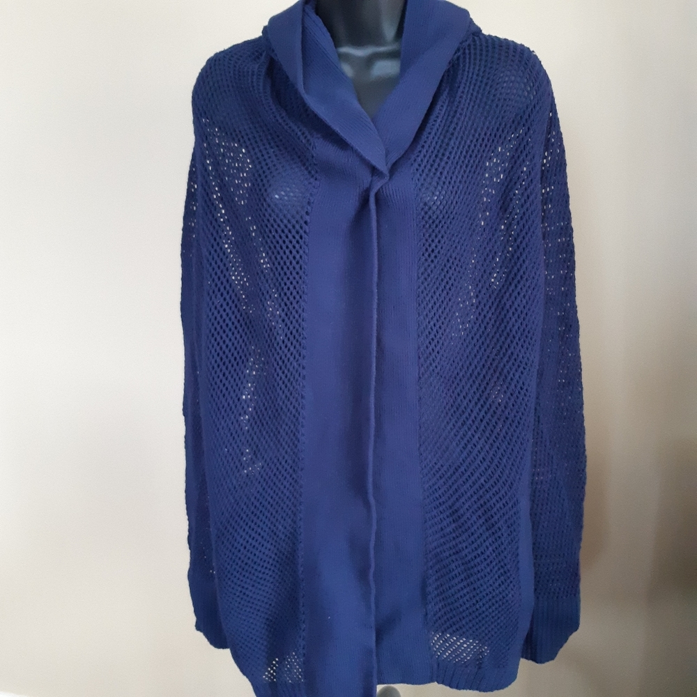 White + Warren Hooded Mesh Knit Cardigan Sweater